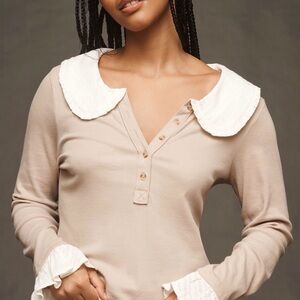 Anthropologie The Keira Pilcro Peter Pan Collar Ruffled Henley